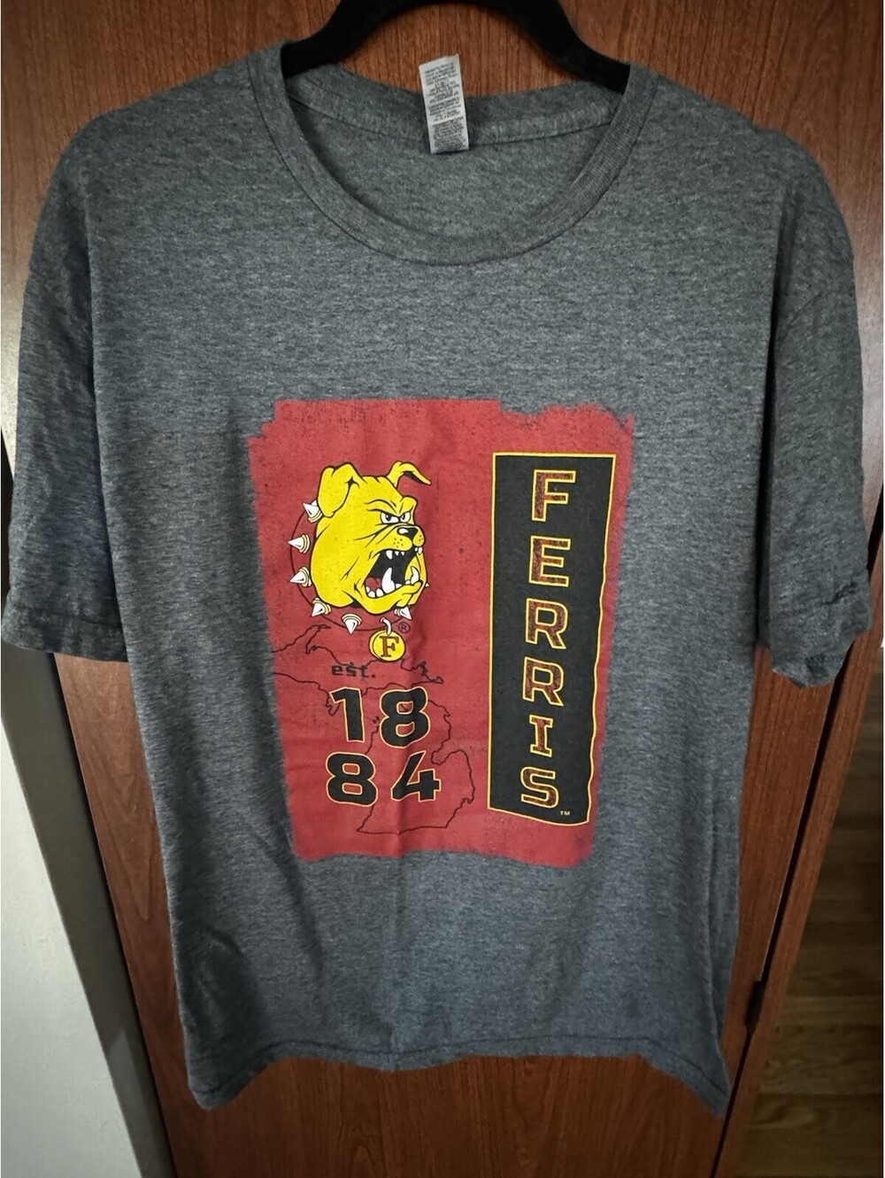 Ferris State Bulldogs T-Shirt Gray Graphic Tee 1884 Michigan Logo Adult Large